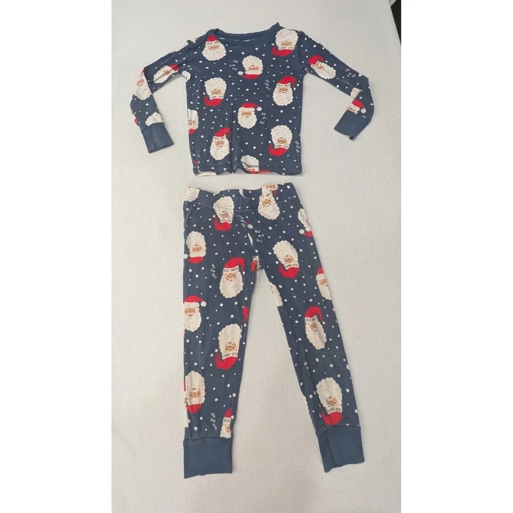 Old Navy Pajama Set & Leggings 5T Kids Navy Santa Red Plaid Pink Leopard 4pc